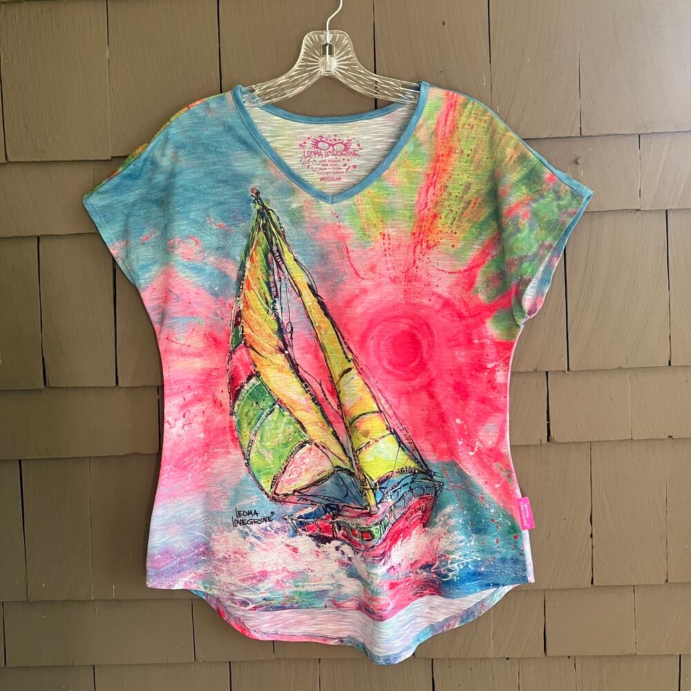 Leoma Lovegrove Top Sailboat Art-To-Wear T-Shirt Pink Lady M Eclectic Beachy